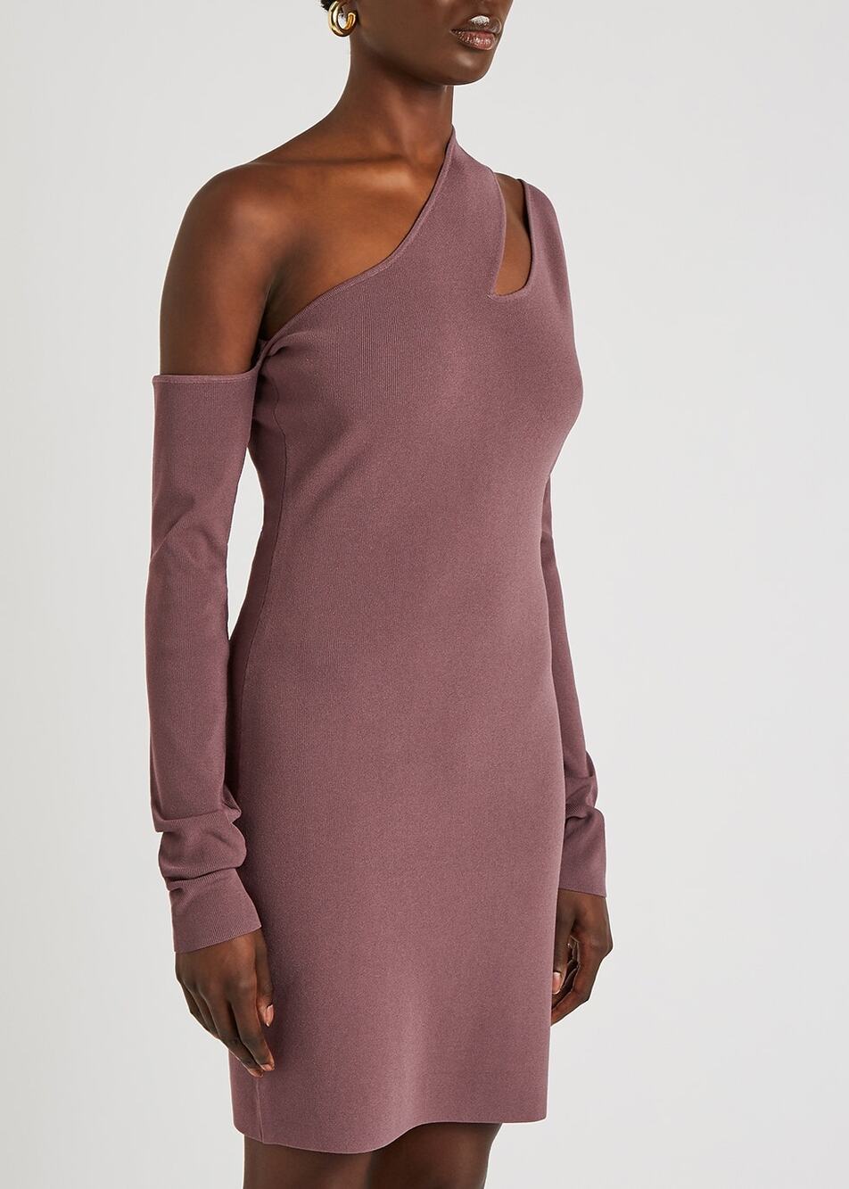 Nanushka Shani Cutout Ribbed Knit Mini Dress in Dark Purple